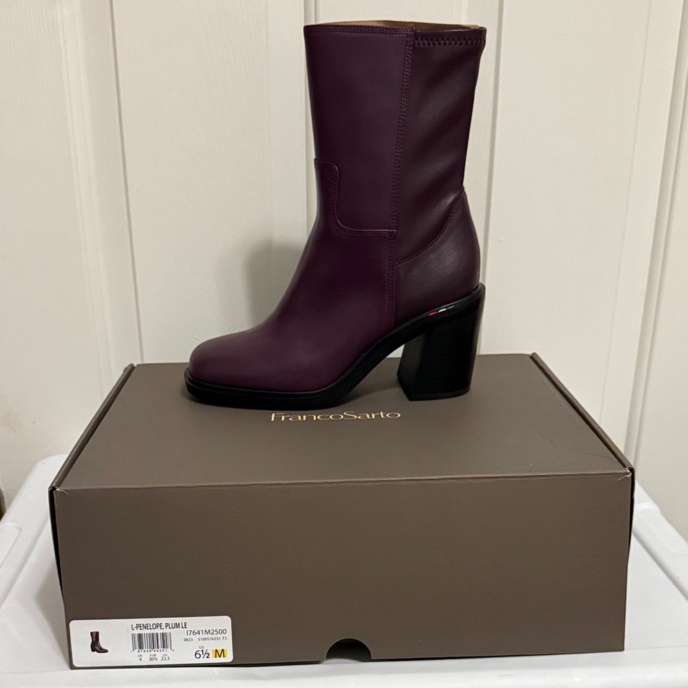Franco Sarto Penelope Plum Leather Block Heel Boot
6.5 M - New in box